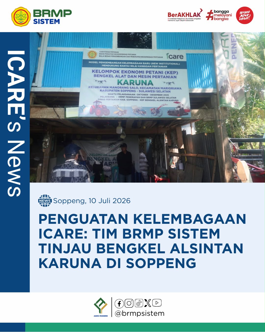 Penguatan Kelembagaan ICARE: Tim BRMP Sistem Tinjau Bengkel Alsintan Karuna di Soppeng
