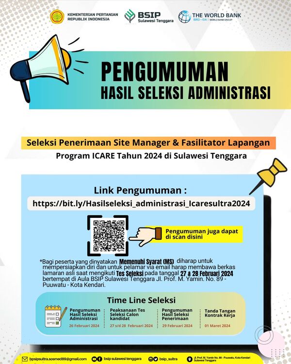 Pengumuman Hasil Seleksi Administrasi Program ICARE di Sulawesi Tenggara